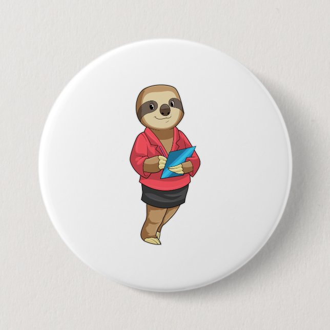 Chapa Redonda De 7 Cm Sloth como secretario con Notepad (Anverso)