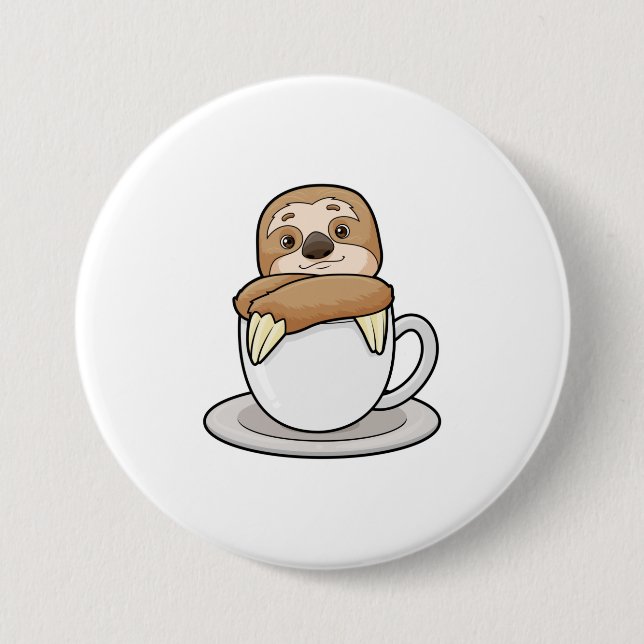Chapa Redonda De 7 Cm Sloth with Cup (Anverso)