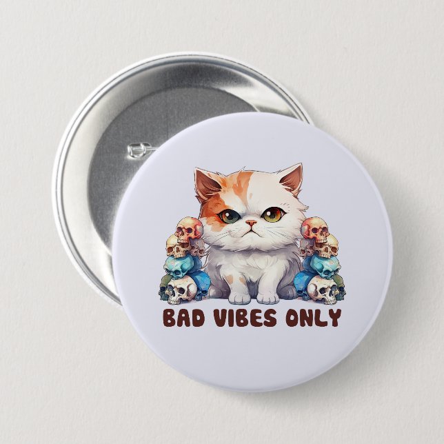 Chapa Redonda De 7 Cm Sólo vibraciones malas - Diseño gótico de gatos y  (Anverso y reverso)