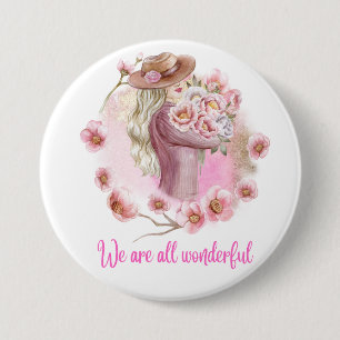Chapa Redonda De 7 Cm Somos Todos Maravillosos – Mujer Acuarela Floral A