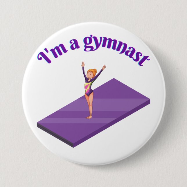 Chapa Redonda De 7 Cm Soy una gimnasta - Chica con Leotard sobre Gimnasi (Anverso)