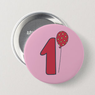 Chapa Redonda De 7 Cm Soy uno - Cielo Balón Rosa y Rojo Primer Cumpleaño