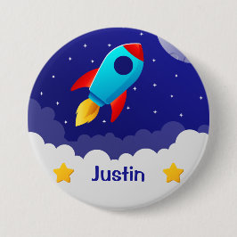 Chapa Redonda De 7 Cm Space Adventure Rocket Design