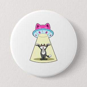 Chapa Redonda De 7 Cm Spaceship Cat