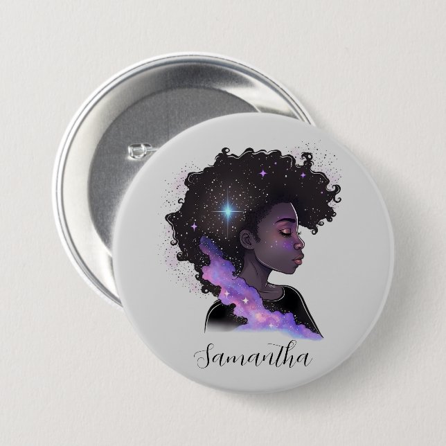 Chapa Redonda De 7 Cm Sparkling Afro Woman (Anverso y reverso)