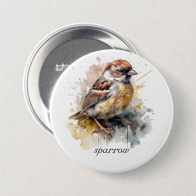 Chapa Redonda De 7 Cm Sparrow de acuarela rusa, personalizado (Anverso y reverso)