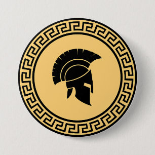 Chapa Redonda De 7 Cm Spartan Helmet Bold Black & Gold Design