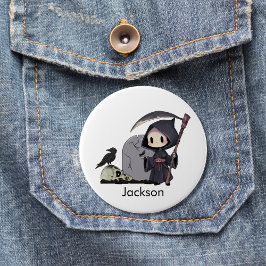 Chapa Redonda De 7 Cm Spooky Grim Reaper Graveyard Crow Gothic Halloween