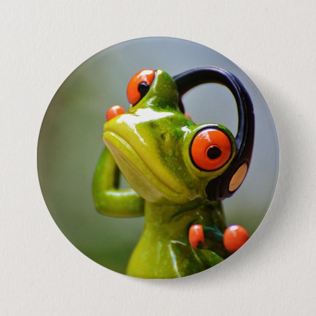 Chapa Redonda De 7 Cm Sr. Frog con audífonos (Anverso)