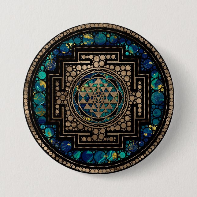 Chapa Redonda De 7 Cm Sri Yantra/mármol y oro de Sri Chakra (Anverso)