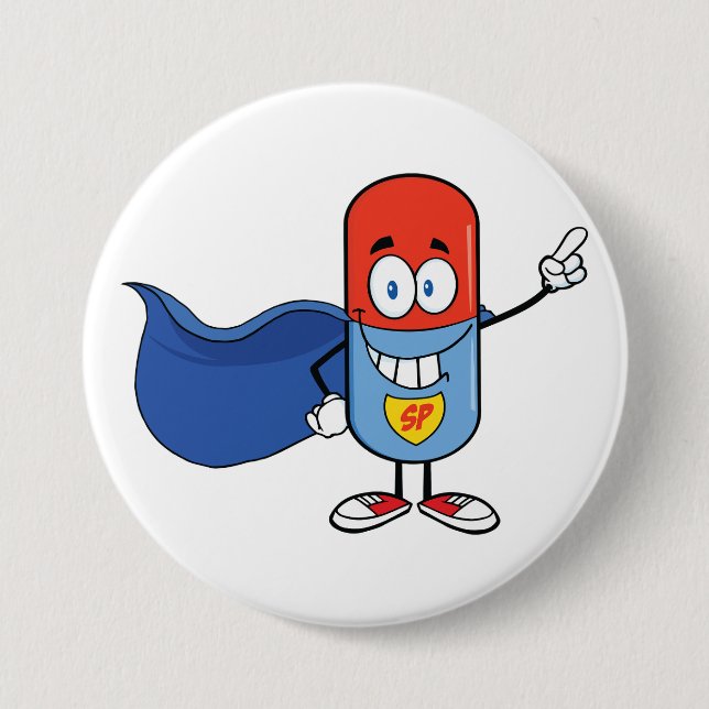 Chapa Redonda De 7 Cm Super Pill Cartoon Hero Character (Anverso)