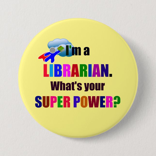 Chapa Redonda De 7 Cm Superhéroe bibliotecario - Diseño de texto en negr (Anverso)