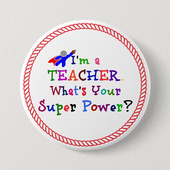 Chapa Redonda De 7 Cm Superhéroe docente (Anverso)