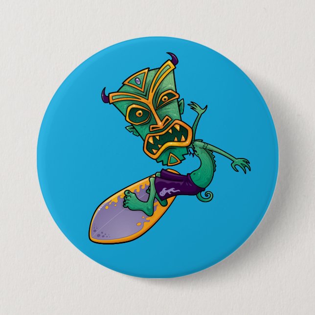 Chapa Redonda De 7 Cm Surfista de Tiki (Anverso)
