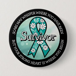 Chapa Redonda De 7 Cm Survivor SA Teal Awareness Ribbon