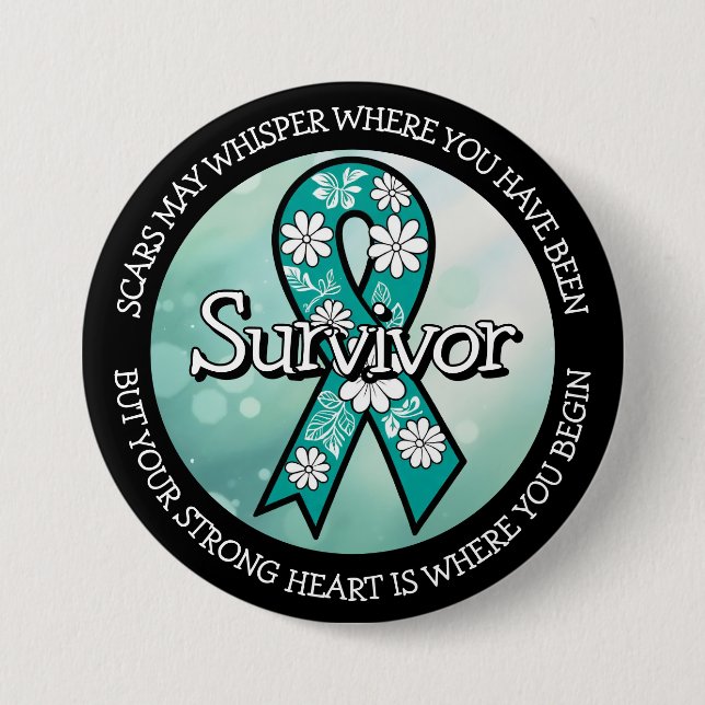 Chapa Redonda De 7 Cm Survivor SA Teal Awareness Ribbon (Anverso)