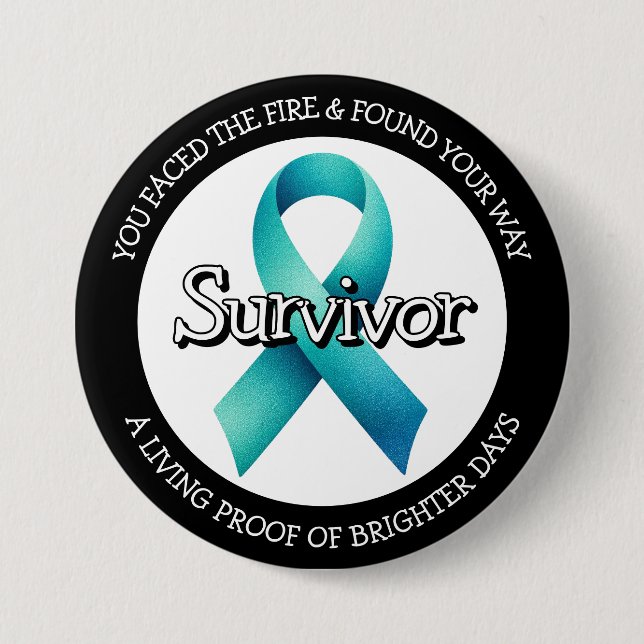 Chapa Redonda De 7 Cm Survivor SA Teal Awareness Ribbon (Anverso)