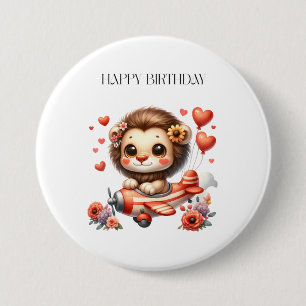 Chapa Redonda De 7 Cm Tarjeta de cumpleaños del piloto león