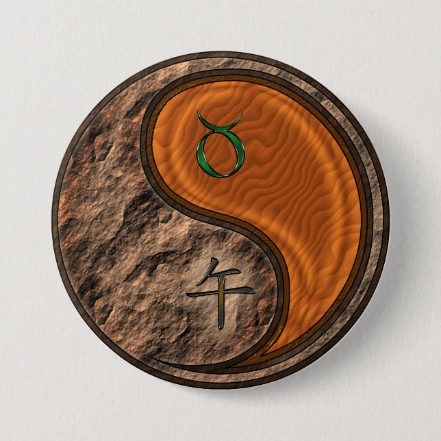 Chapa Redonda De 7 Cm Tauro & Caballo de Madera (Anverso)