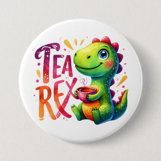 Chapa Redonda De 7 Cm Tea Rex Dinosaur