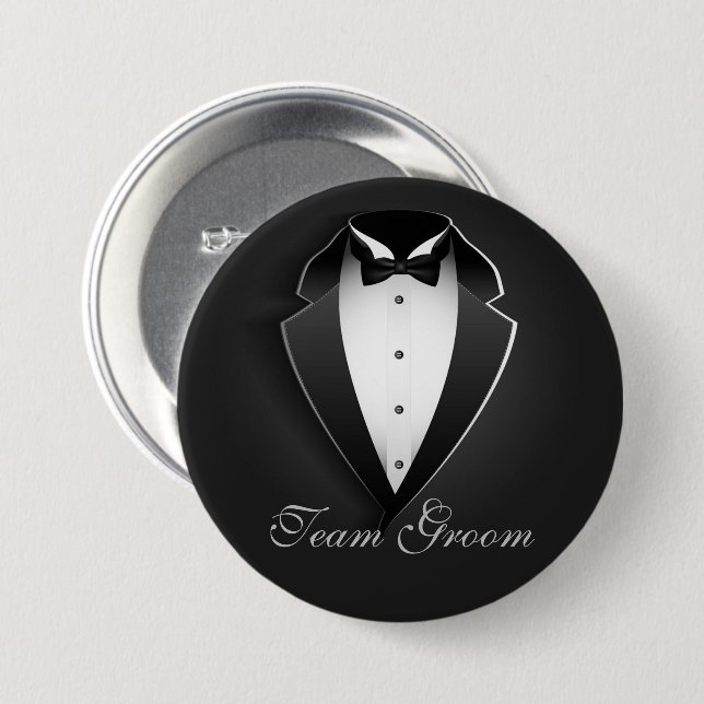 Chapa Redonda De 7 Cm Team Groom Classy Tuxedo (Anverso y reverso)