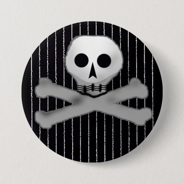 Chapa Redonda De 7 Cm tela a rayas skully (Anverso)