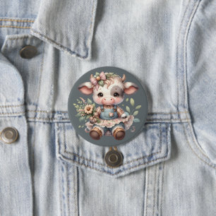 Chapa Redonda De 7 Cm Ternera Kawaii Farmcore con vestido floral vintage