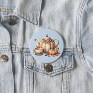 Chapa Redonda De 7 Cm Tetera de calabaza con ilustración de flores de ot