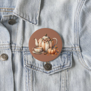 Chapa Redonda De 7 Cm Tetera de calabaza con ilustración de flores de ot