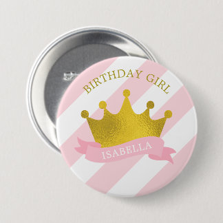 Chapa Redonda De 7 Cm Tiara rosa y dorada "Chica de cumpleaños"
