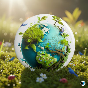Chapa Redonda De 7 Cm Tierra Verde "Salvar la Naturaleza"  –Conciencia E