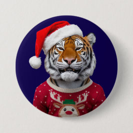 Chapa Redonda De 7 Cm Tiger Christmas Button