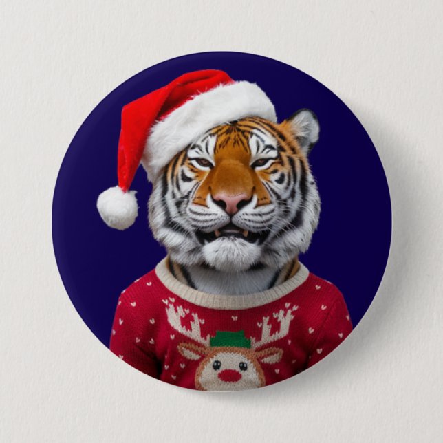 Chapa Redonda De 7 Cm Tiger Christmas Button (Anverso)