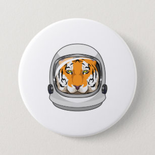 Chapa Redonda De 7 Cm Tigre como astronauta con casco