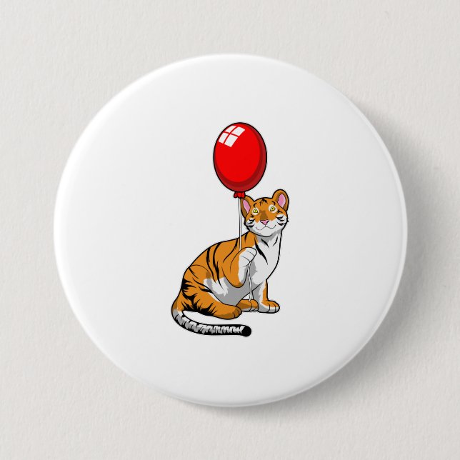 Chapa Redonda De 7 Cm Tigre con globo (Anverso)