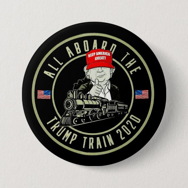 Chapa Redonda De 7 Cm Todo A Bordo Del Tren Trump 2020 (Anverso)