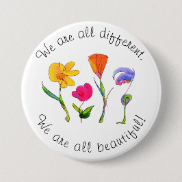 Chapa Redonda De 7 Cm Todos somos diferentes y bellas flores de diversid