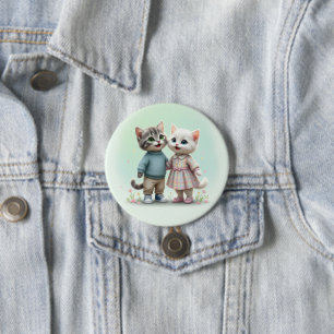 Chapa Redonda De 7 Cm Tom & Luna Button Pin, Alfiler de Pareja de Gatos 