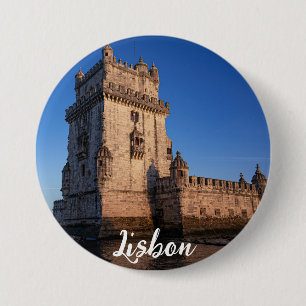 Chapa Redonda De 7 Cm Torre Belem al atardecer en Lisboa, Portugal