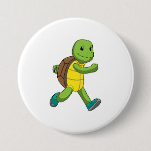 Chapa Redonda De 7 Cm Tortuga como corredora en carrera