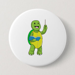 Chapa Redonda De 7 Cm Tortuga como profesor con libro y puntero