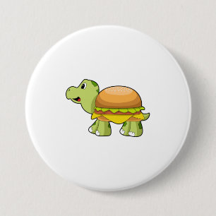 Chapa Redonda De 7 Cm Tortuga con caparazón como hamburguesa. PNG