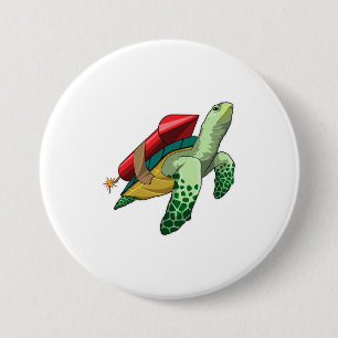 Chapa Redonda De 7 Cm Tortuga con cohetes