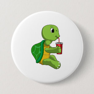 Chapa Redonda De 7 Cm Tortuga con taza para beber con paja