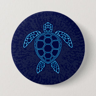 Chapa Redonda De 7 Cm Tortuga Marina Diseño Simétrico de Lava Neon Azul