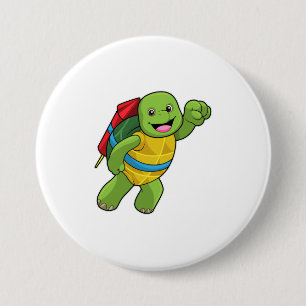 Chapa Redonda De 7 Cm Tortuga volando con cohetes