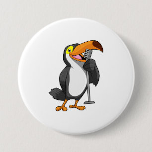 Chapa Redonda De 7 Cm Toucan en la música con micrófono