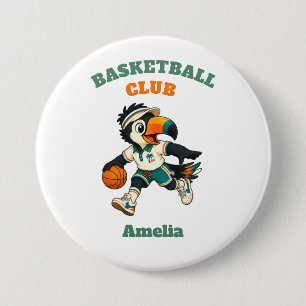 Chapa Redonda De 7 Cm Toucan Kids Club de Baloncesto Nombre Personalizad