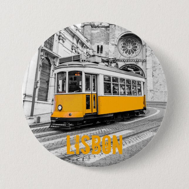 Chapa Redonda De 7 Cm Tranvía de Lisboa Trampa Portugal (Anverso)