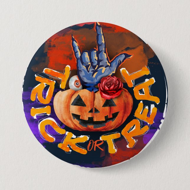 Chapa Redonda De 7 Cm Treak o Treak Scary Halloween Calabaza (Anverso)
